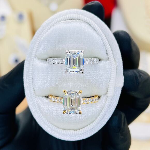 3.42ctw Emerald Cut Moissanite Pavé Engagement Ring